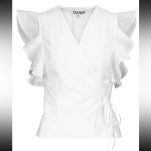 GANNI White Cotton Ruffled Shirt - Size 34 (small)